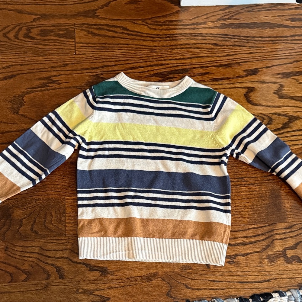 H&M Green and White Striped Sweater